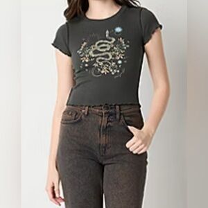 Arizona Womens Juniors Round Neck  T-Shirt in Dark Grey Phantom Snake Pattern